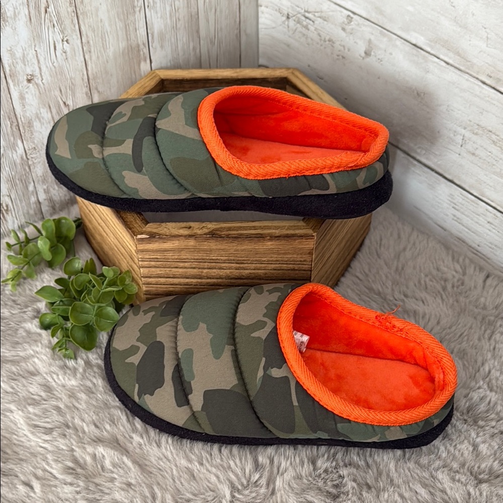 Camouflage Kids Slippers with Orange Trim